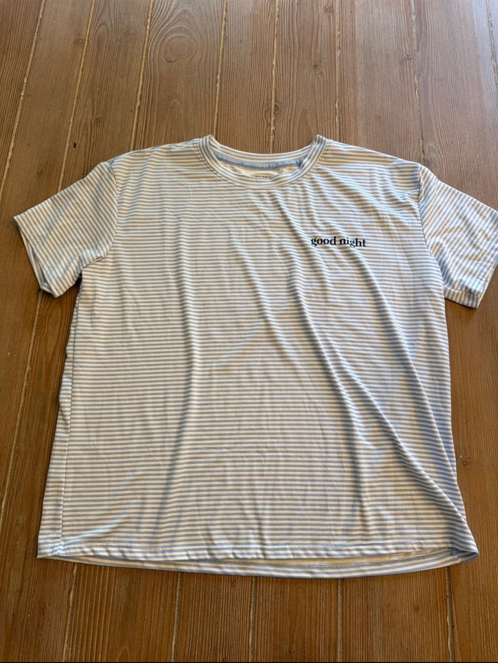 JoySpun Striped 'good night' Crewneck T-Shirt - Light Blue/White